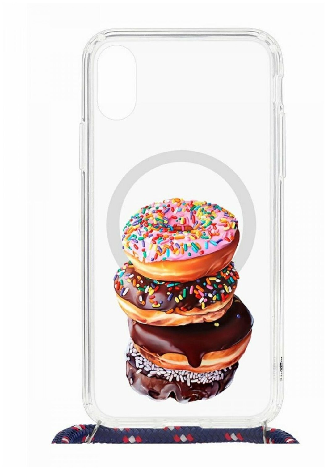 Чехол Apple iPhone X/XS Magrope MagSafe Kruche Print Donuts/с шнурком/накладка/противоударный/защита камеры/с рисунком/МагСейф