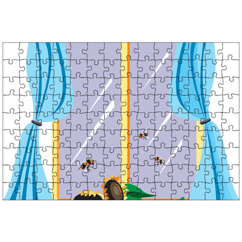 фото Магнитный пазл 27x18см."окно, сад, шторы" на холодильник lotsprints