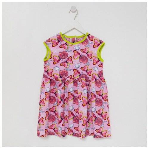 фото Платье для девочки, цвет розовый/бабочки, рост 128 юниор текстиль