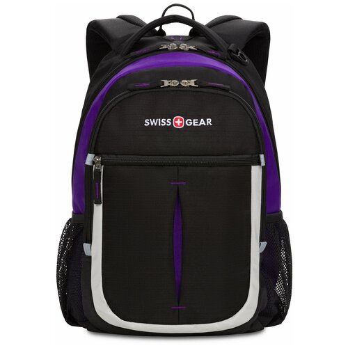 фото Рюкзак swissgear, чёрный/фиолетовый/серебристый, полиэстер 600d, 32х15х45 см, 22 л