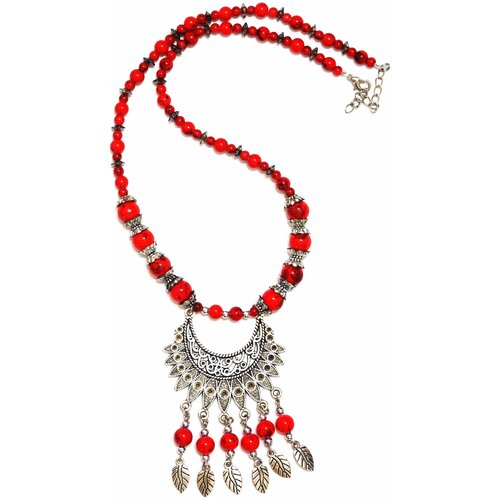 Ожерелье Бланка в этническом стиле красное / Подвеска в мексиканском стиле / Винтажное колье с подвесками красное