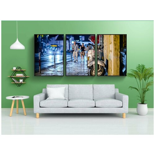 фото Набор модулных постеров для интерьера "vespa, улица, ночь" 60x90 см. в тубусе, без рамки lotsprints