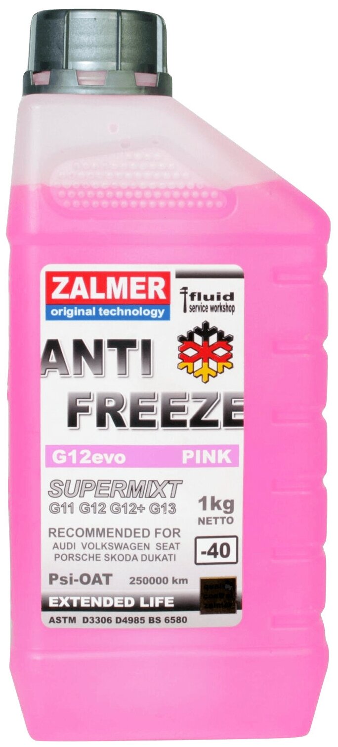 Антифриз Zalmer Zr4000 G12 Evo (Розовый -40) 1кг ZALMER арт. VAG40P001
