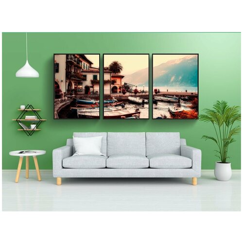 фото Набор модулных постеров для интерьера "озеро гарда, италия, лодки" 60x90 см. в тубусе, без рамки lotsprints
