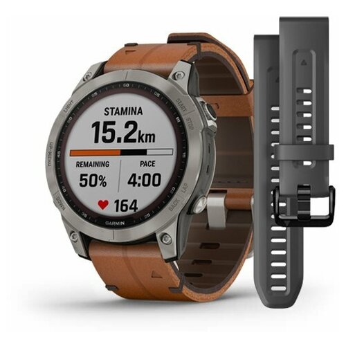 GARMIN FENIX 7 Sapphire Solar титановый серый с коричневым кожаным ремешком 13278300₽