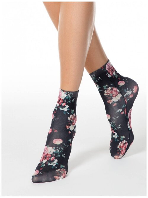 Женские носки Conte elegant укороченные, фантазийные, капроновые, 70 den, размер 23-25, черный, розовый