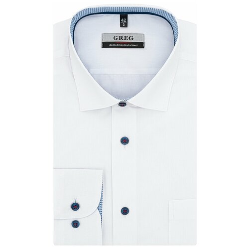фото Рубашка мужская длинный рукав greg 100/119/wh/9p, прямой силуэт / сlassic fit, цвет белый, рост 174-184, размер ворота 44