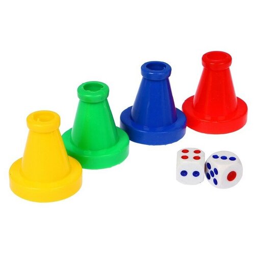 фото Набор для игры в кости, 4 шт фишки 4 х 4 см, 2 шт кубика 1.5 х 1.5 см mikimarket