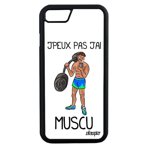фото Яркий чехол для мобильного // apple iphone 7 // "не могу - у меня бодибилдинг!" карикатура шутка, utaupia, белый