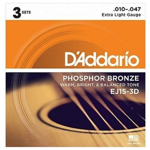 Комплект D'ADDARIO EJ-15-3D d addario струны для акустической гитары extra light 10 47 d addario ej15 phosphor bronze фосфорная б