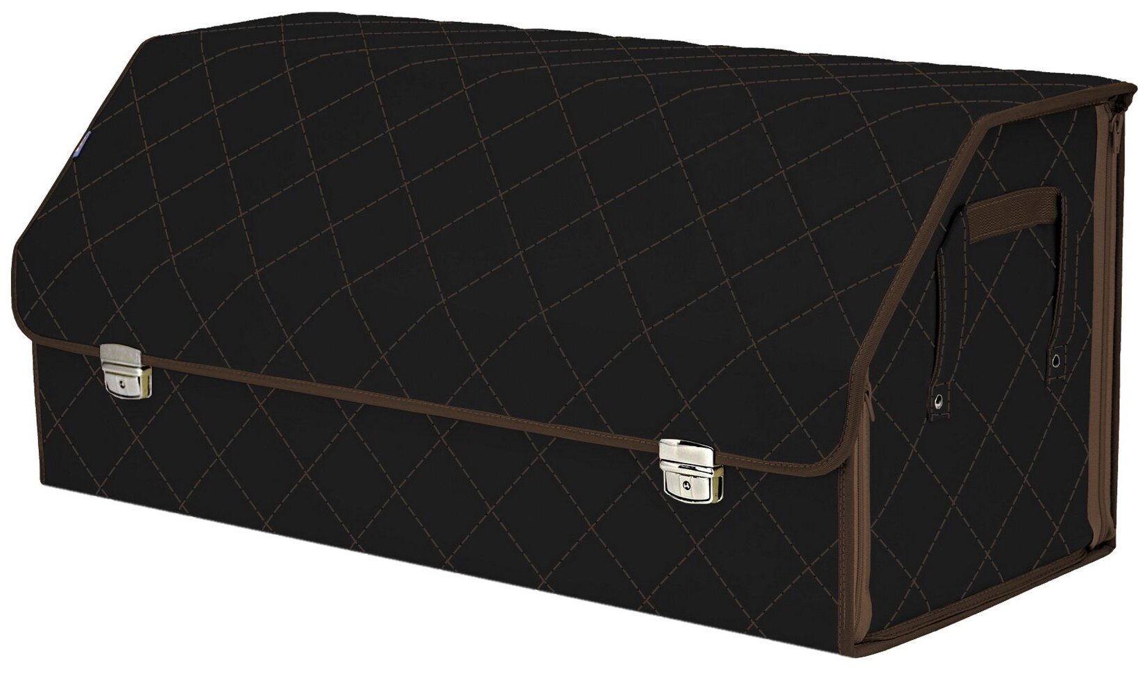 Органайзер-саквояж в багажник "Союз Премиум" (размер XXL). Цвет: черный с коричневой прострочкой Ромб.