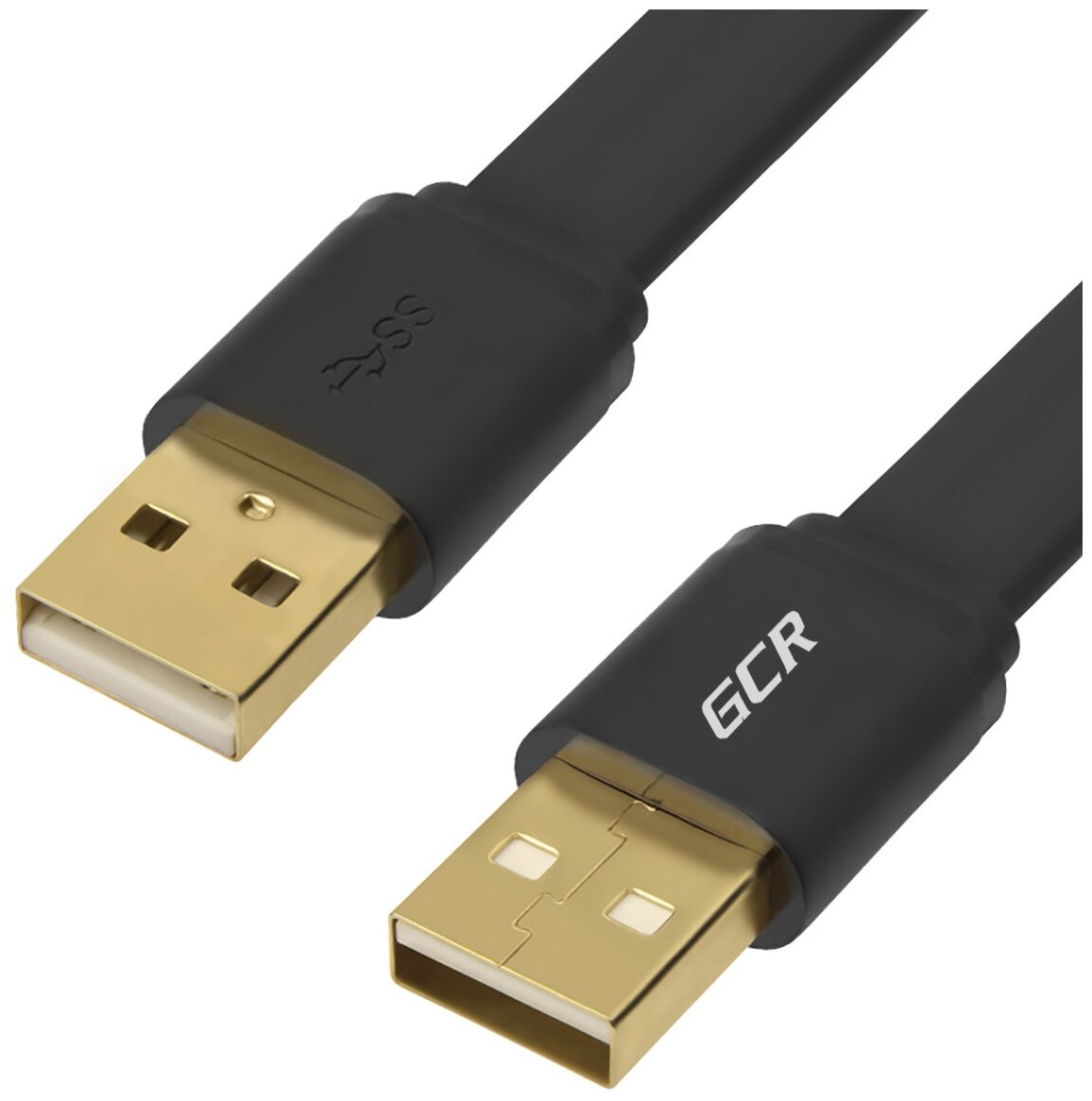GCR Кабель PROF 2.0m USB 2.0 AM/AM плоский, черный, GOLD, 28/24 AWG, экран, морозостойкий, GCR-UM7M-BСG-2.0m