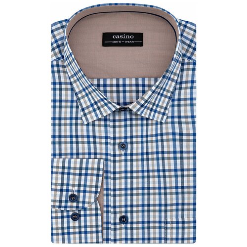 фото Рубашка мужская длинный рукав casino c125/157/031/1p, прямой силуэт / сlassic fit, цвет голубой, рост 174-184, размер ворота 42