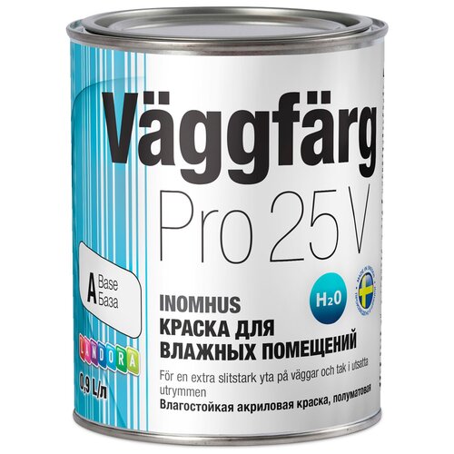 Краска акриловая Landora VaggFarg Pro 25 полуматовая белый 0.9 л 1.24 кг краска акриловая landora vaggfarg pro 7 для детской влагостойкая моющаяся матовая бесцветный 3 78 кг