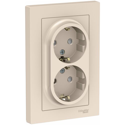 SE AtlasDesign Беж Розетка с/з двойная, со шторками, 16А, в сборе (комплект 5шт)