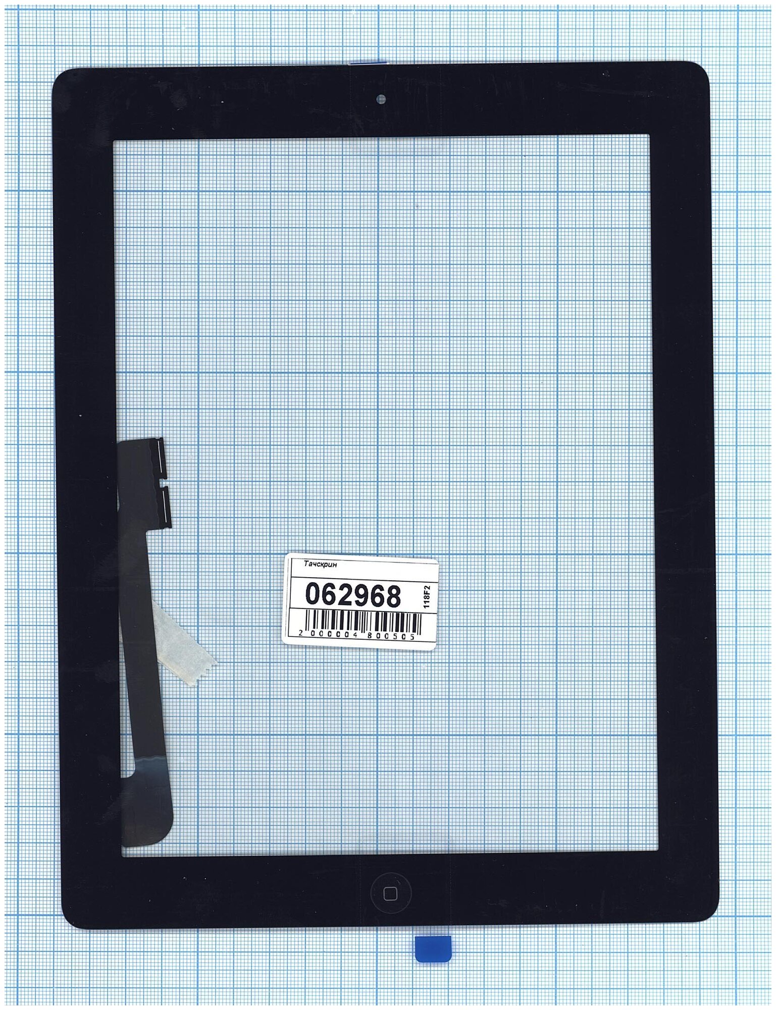 Сенсорное стекло (тачскрин) для iPad 3 черное с кнопкой