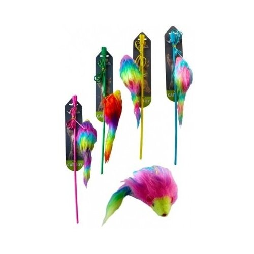 Papillon Дразнилка Удочка с радужной мышкой 9 см (Fishing rod with rainbow mouse 9 cm) 240075 | Fishing rod with flat rainbow mouse 9 cml 0,03 кг 20762 (10 шт)