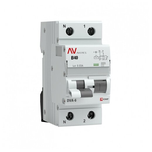 Дифференциальный автомат EKF DVA-6 1P N C40 А 30 мА 6 кА AC rcbo6-1pn-40C-30-ac-av