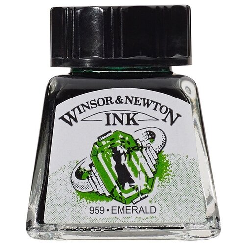 фото Тушь для рисования winsor&newton изумрудный, стеклянный флакон, 14 мл (1005235) winsor & newton