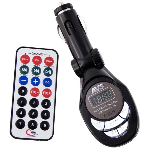 MP3 плеер автомобильный + FM трансмиттер с дисплеем, аудио кабелем и пультом в прикуриватель AVS F-508S - A78578S