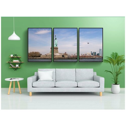 фото Набор модулных постеров для интерьера "статуя свободы, нью-йорк, манхэттен" 60x90 см. в тубусе, без рамки lotsprints