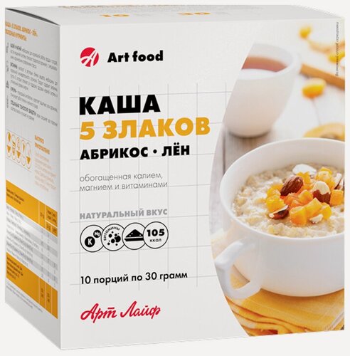 Изображение товара Артлайф Каша 5 злаков Абрикос - лён, 10 порций по 30 г Арт лайф / Artlife