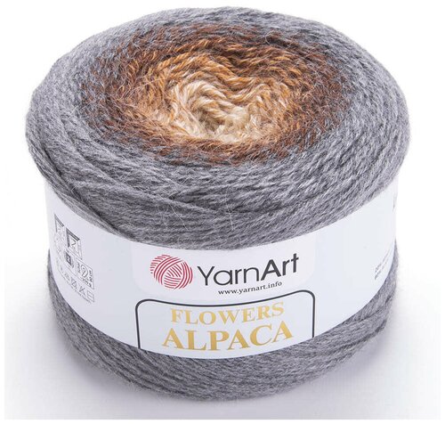 Пряжа YarnArt Flowers Alpaca (ЯрнАрт Фловерс Альпака) 1 моток цвет 428 Серый, Коричневый, Бежевый, Белый, 20% альпака, 80% акрил, 250г, 940м