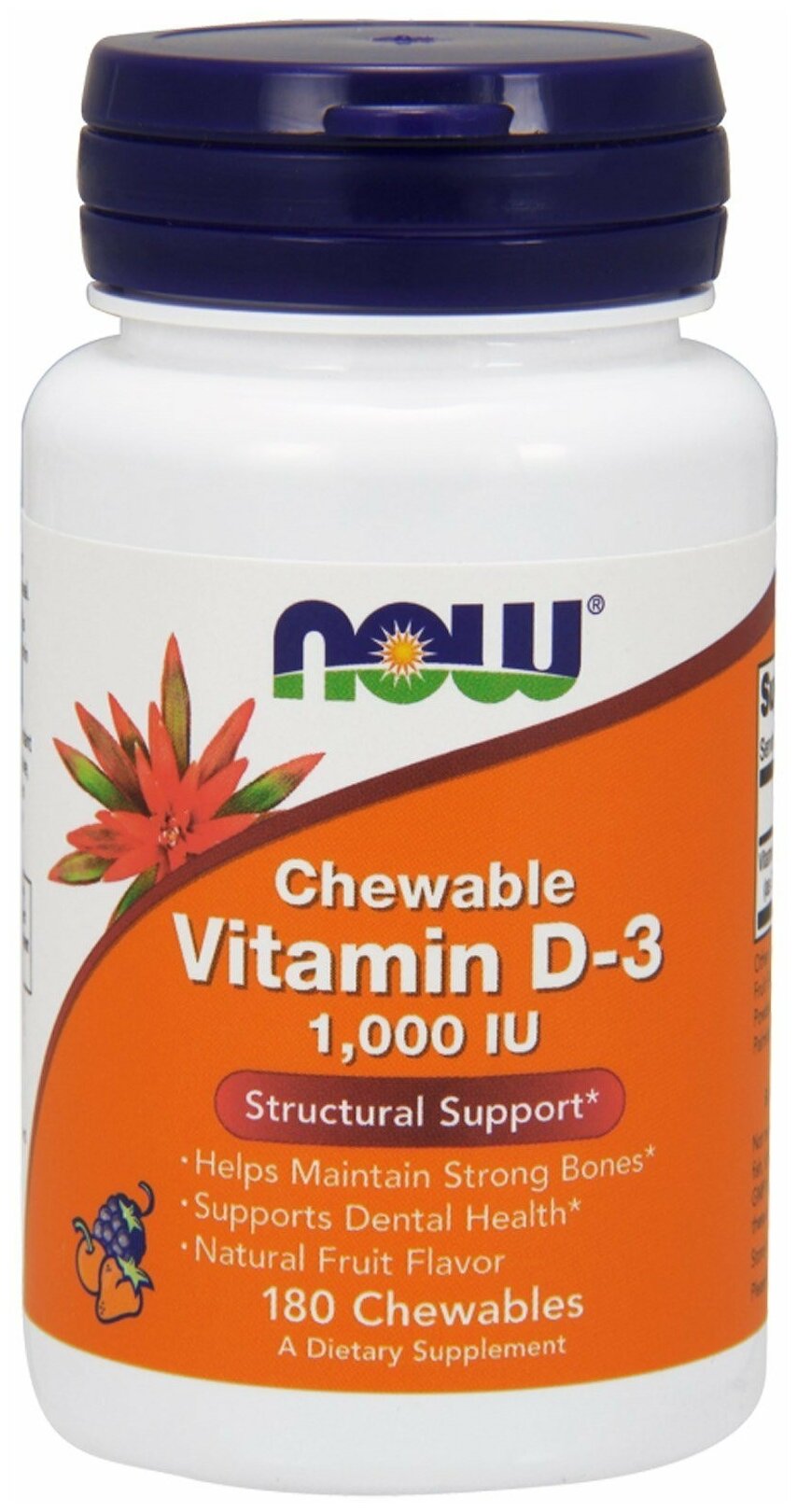 Пастилки NOW Chewable Vitamin D3 фруктовая смесь, 100 г, 1000 ME, 180 шт.