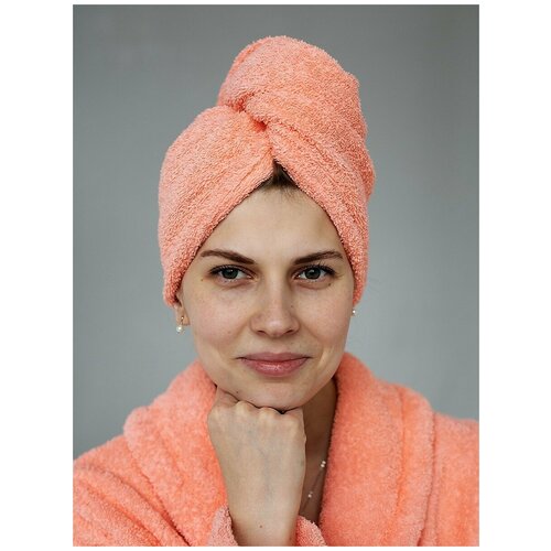 Полотенце - Тюрбан (чалма) для сушки волос Персиковое