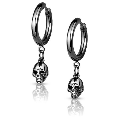 Серьги-кольца из стали с черепами, черные SE4113-K