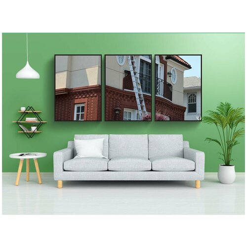 фото Набор модулных постеров для интерьера "дом, лестница, кровельные работы" 60x90 см. в тубусе, без рамки lotsprints