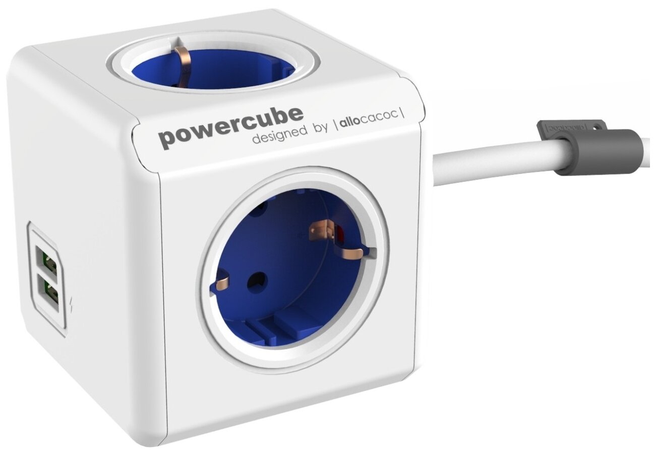 Удлинитель Allocacoc PowerCube Original USB, 1.5 м, синий