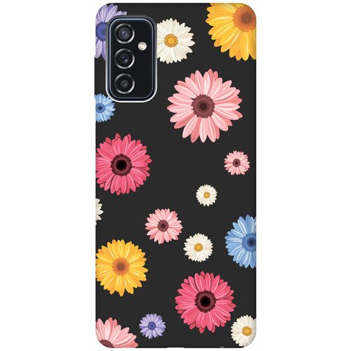 матовый чехол cute stickers для samsung galaxy m52 5g самсунг м52 с 3d эффектом черный Матовый чехол Gerberas для Samsung Galaxy M52 5G / Самсунг М52 с 3D эффектом черный