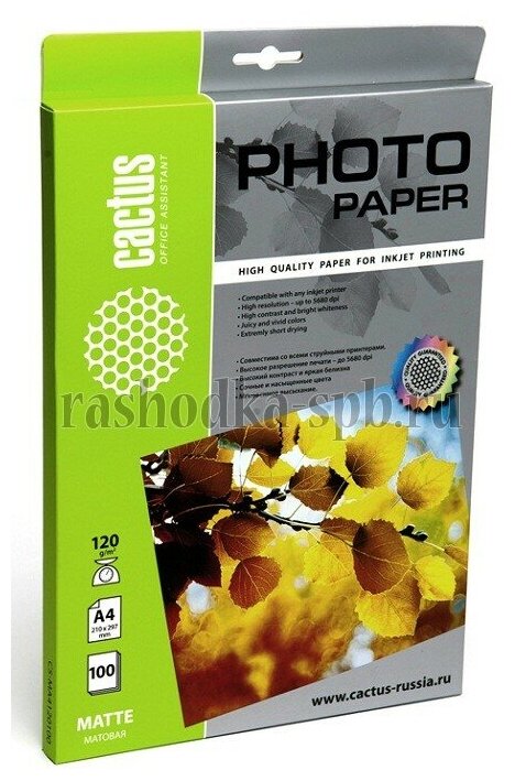 Фотобумага Cactus CS-MA4120100 A4/120г/м2/100л/белый матовое для струйной печати
