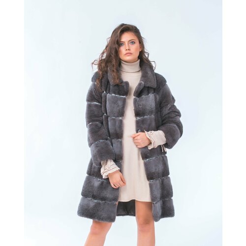 Полушубок Mala Mati, норка, средней длины, силуэт прямой, карманы, размер 44, серебряный, серый