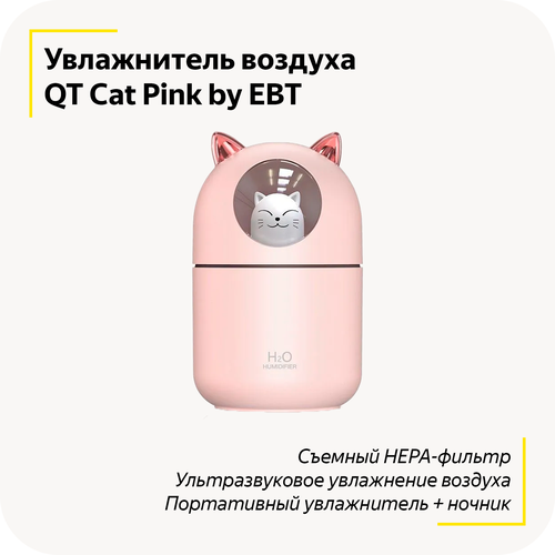 Портативный увлажнитель воздуха QT Cat 2в1 Ночник с LED подсветкой Ультразвуковой увлажнитель Pink 69000₽