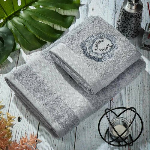 Набор полотенец 2 шт 50х80 70х130 см 100хл 480 гм2 Silvano Герб св-сер Турц 3455₽