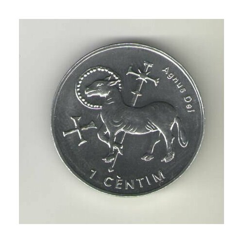 Монета Андорра 1 сентим 2002 (Агнец) монета банк андорры агнец божий 1 сантим 2002 года