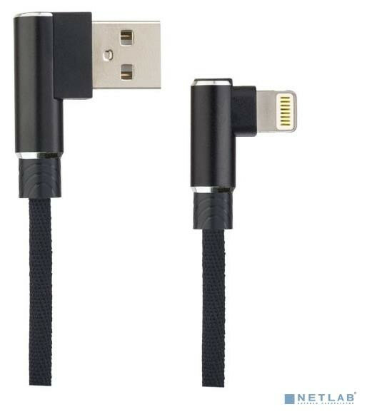 Кабель (PERFEO (I4315) USB A вилка - Lightning вилка, 2.4A, угловой, черн, длина 1 м, Light Premium)