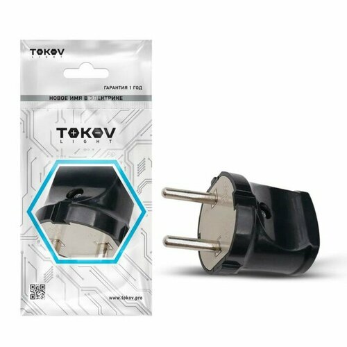 Вилка прямая TOKOV ELECTRIC, 6А, 250 В, с з/к, черная, TKL-PL-C05 вилка прямая 10 а 250 в без з к черная в упаковке шт 1