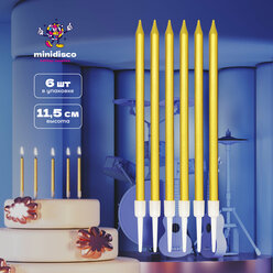 Набор высоких золотых свечей для торта, 6 штук, Minidisco