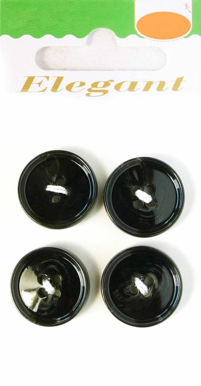 Пуговицы ELEGANT, 18 мм, пластиковые, круглые, черные, 4 шт, 1 упаковка