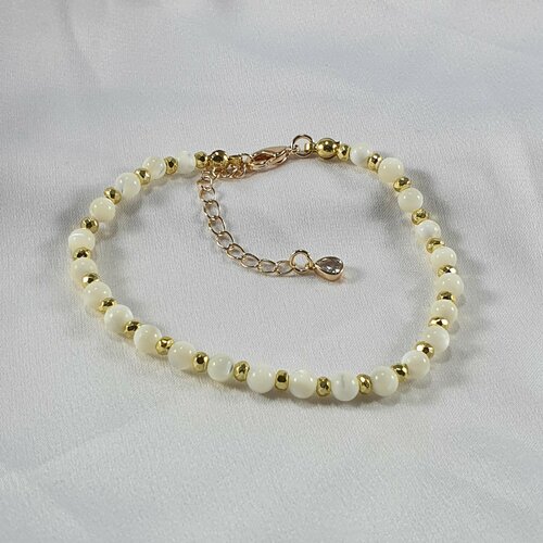 Браслет Жемчужина Юга, гематит, перламутр, размер 17 см, белый