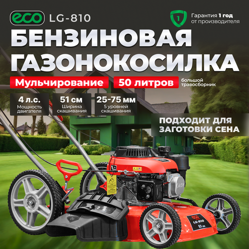 Газонокосилка бензиновая ECO LG-810 с мульчированием ручная, ширина ...