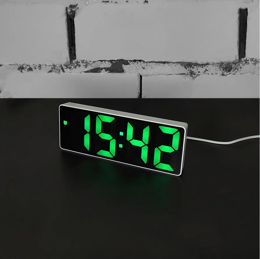Часы электронные цифровые настольные с будильником, термометром и календарем (0712) зеленая подсветка