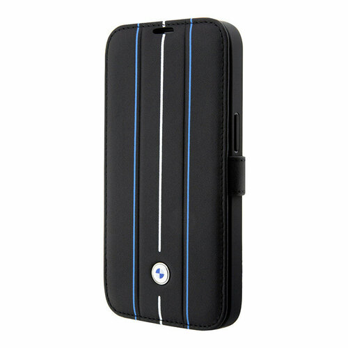 Кожаный чехол-книжка BMW для iPhone 14 Pro, Signature Leather Hot stamp lines черный