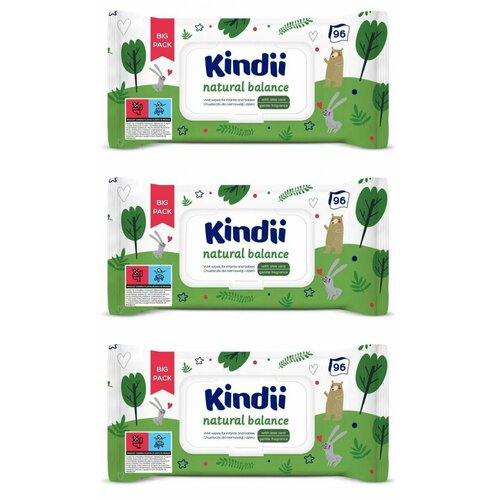 KINDII Natural Balance Влажные салфетки для ухода за детьми, 96 шт/уп, 3 шт