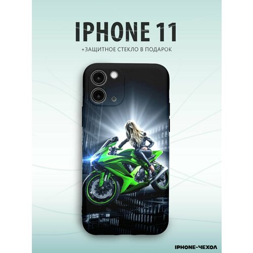 Чехол Iphone 11 девушка на мотоцикле