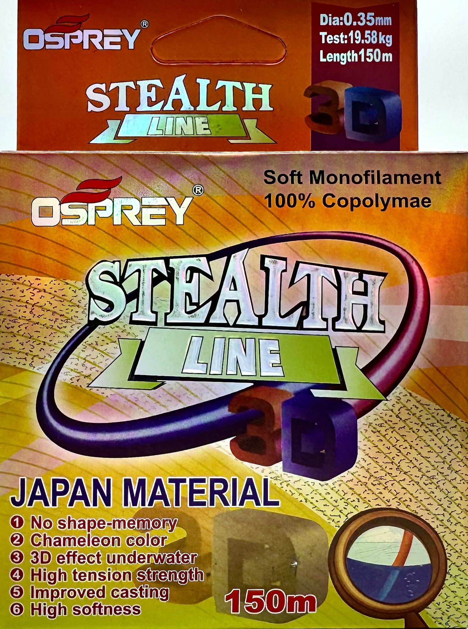 Леска для рыбалки монофильная хамелеон 3D Osprey Stealth Line 0.35 мм, 150 м, монолеска нейлоновая