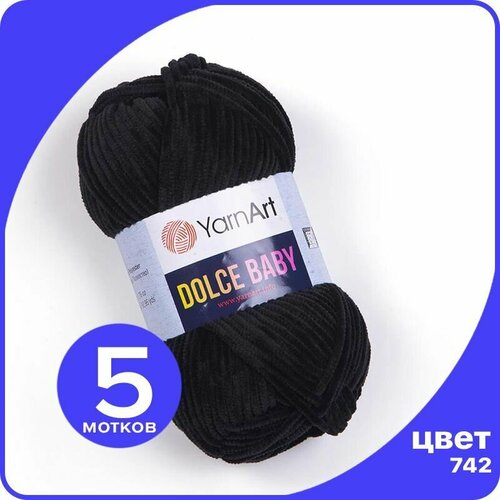 фото Пряжа плюшевая yarnart dolce baby - 742 (черный) - 5 шт / ярнарт дольче беби